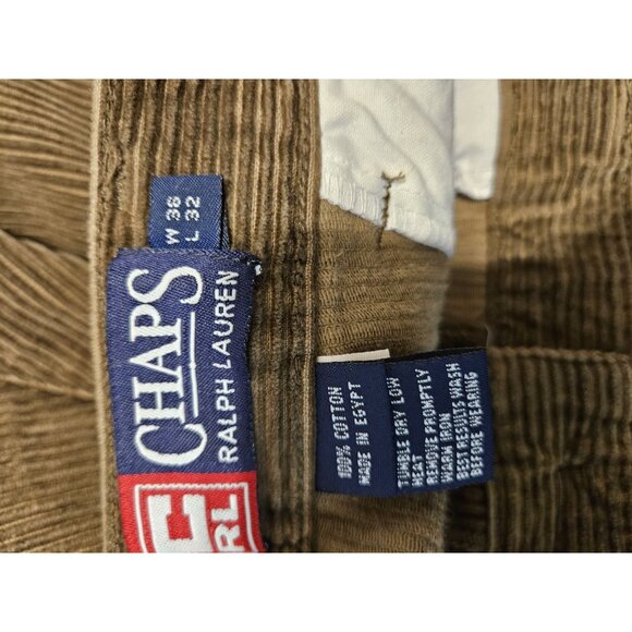 Ralph Lauren Chaps Pants Mens 36x32 Brown Corduroy Thick Cargo  90s - Picture 8 of 8